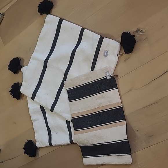 Woven Nook Pillow Covers Set of 3 Boho/Farmhouse Black/White Stripe Knit Covers - Picture 1 of 11